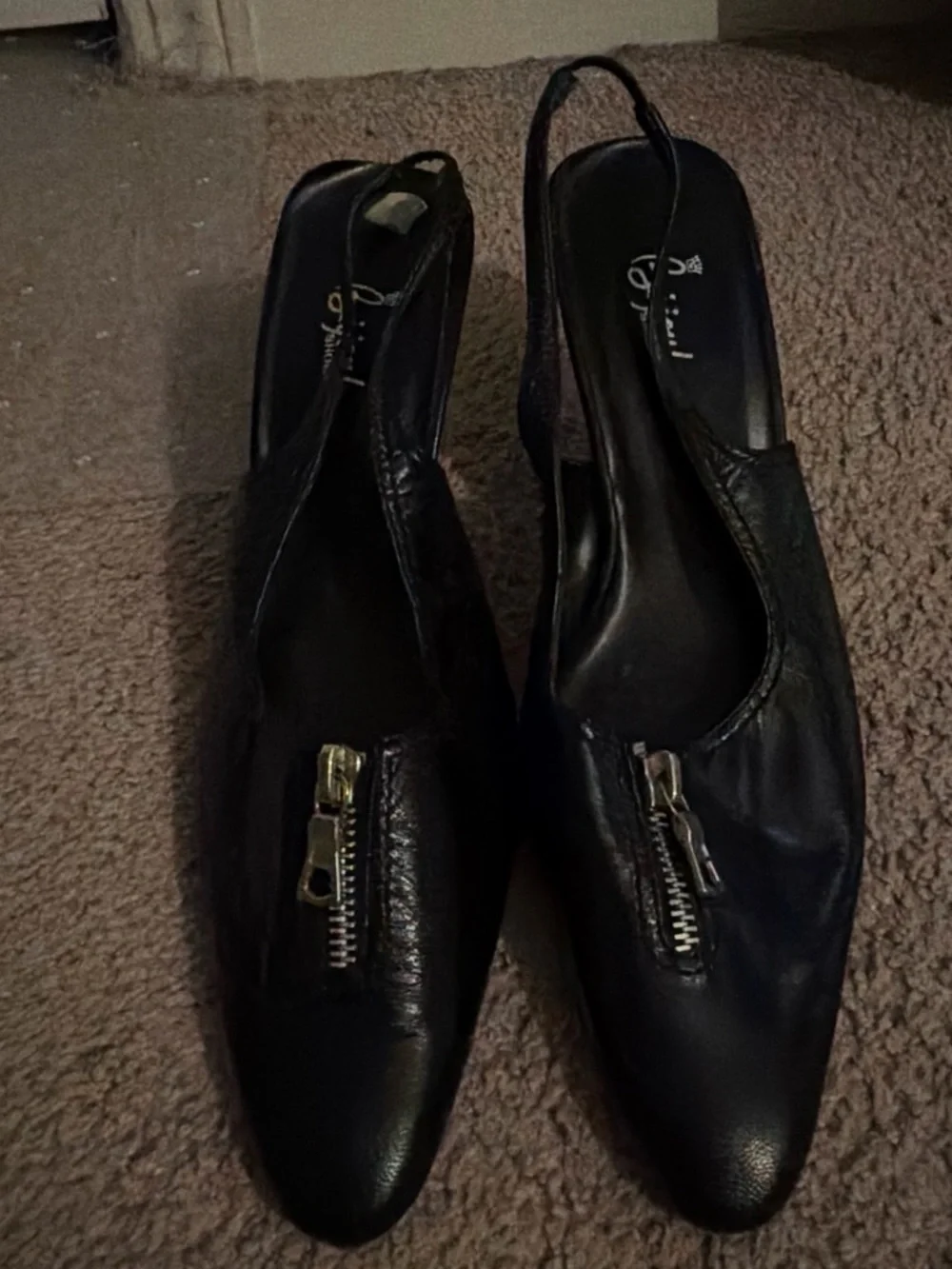 Black Slingback Heels with Zip Accent - Unbranded